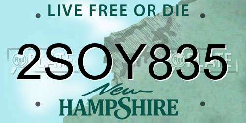 2SOY835 New Hampshire License Plate