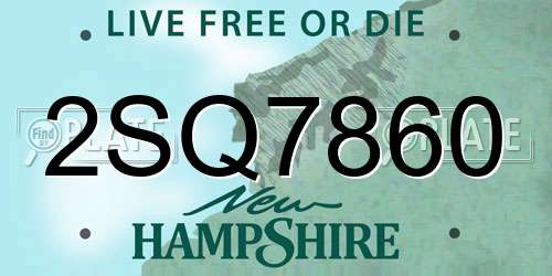 2SQ7860 New Hampshire License Plate