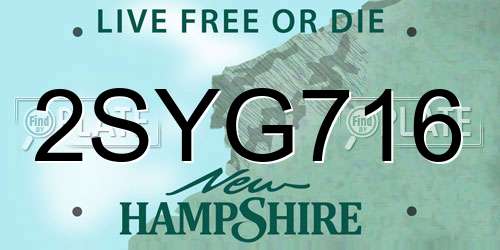 2SYG716 New Hampshire License Plate