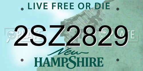 2SZ2829 New Hampshire License Plate