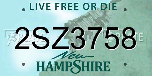 2SZ3758 New Hampshire License Plate