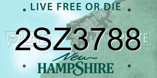 2SZ3788 New Hampshire License Plate