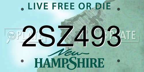 2SZ493 New Hampshire License Plate