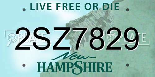 2SZ7829 New Hampshire License Plate