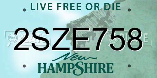 2SZE758 New Hampshire License Plate
