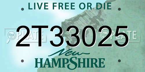 2T33025 New Hampshire License Plate