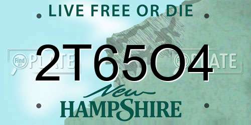 2T65O4 New Hampshire License Plate