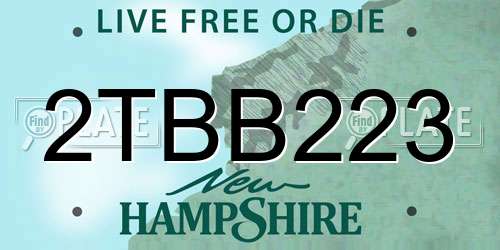 2TBB223 New Hampshire License Plate