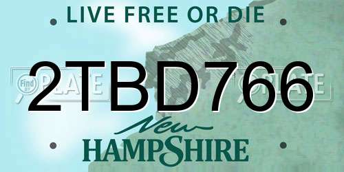 2TBD766 New Hampshire License Plate