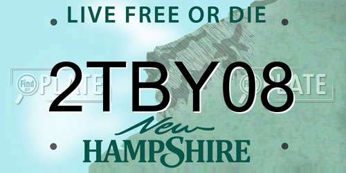 2TBY08 New Hampshire License Plate