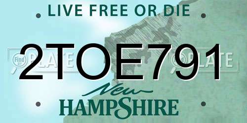 2TOE791 New Hampshire License Plate