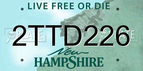 2TTD226 New Hampshire License Plate