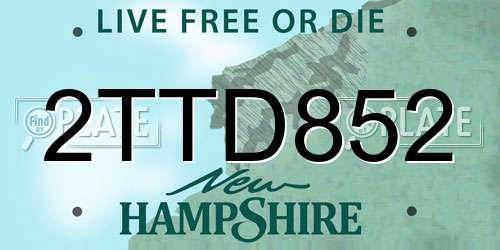 2TTD852 New Hampshire License Plate