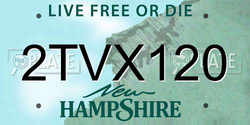2TVX120 New Hampshire License Plate