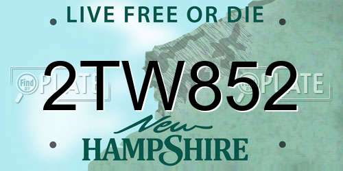 2TW852 New Hampshire License Plate