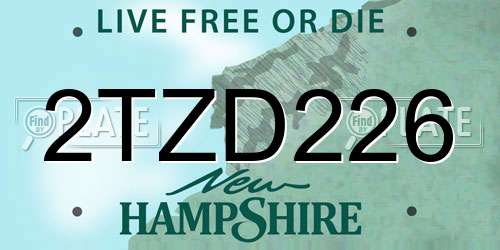 2TZD226 New Hampshire License Plate