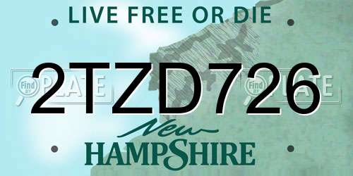 2TZD726 New Hampshire License Plate
