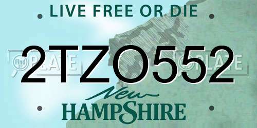 2TZO552 New Hampshire License Plate