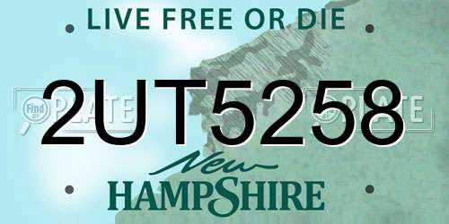 2UT5258 New Hampshire License Plate