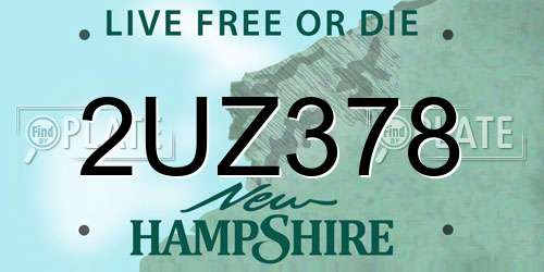 2UZ378 New Hampshire License Plate