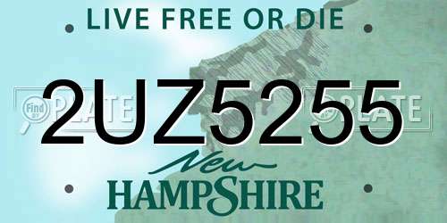 2UZ5255 New Hampshire License Plate