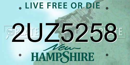 2UZ5258 New Hampshire License Plate