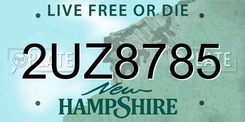 2UZ8785 New Hampshire License Plate