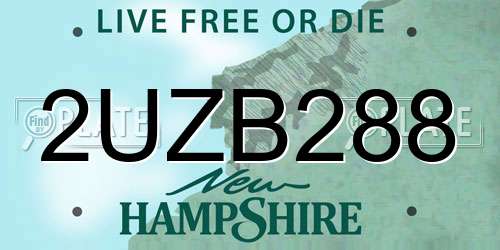2UZB288 New Hampshire License Plate