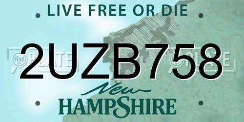 2UZB758 New Hampshire License Plate