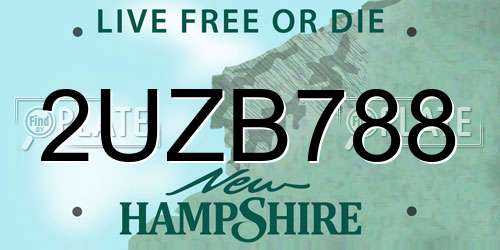 2UZB788 New Hampshire License Plate