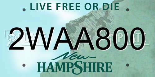 2WAA800 New Hampshire License Plate