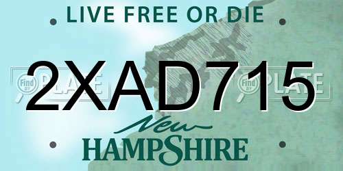 2XAD715 New Hampshire License Plate