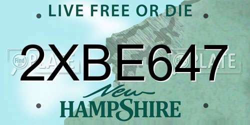 2XBE647 New Hampshire License Plate