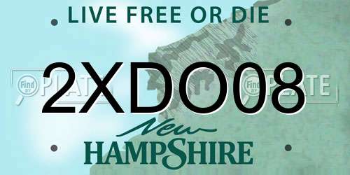 2XDO08 New Hampshire License Plate
