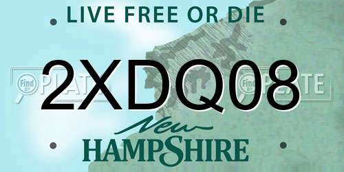 2XDQ08 New Hampshire License Plate