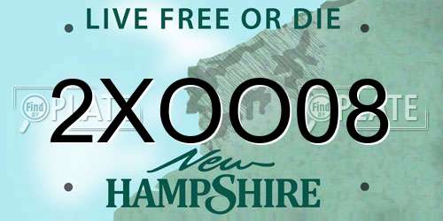 2XOO08 New Hampshire License Plate