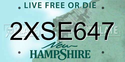 2XSE647 New Hampshire License Plate
