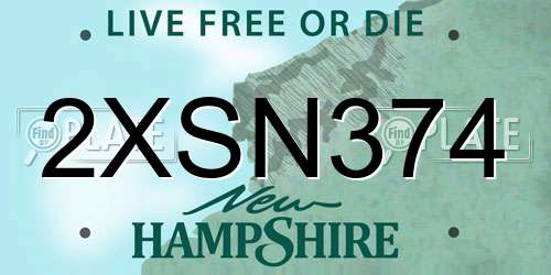 2XSN374 New Hampshire License Plate