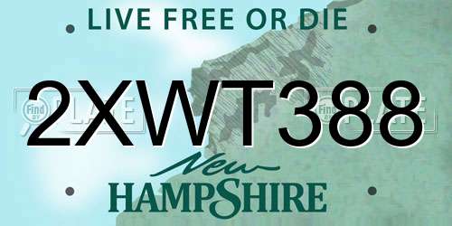 2XWT388 New Hampshire License Plate