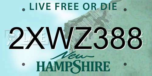 2XWZ388 New Hampshire License Plate