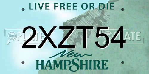 2XZT54 New Hampshire License Plate