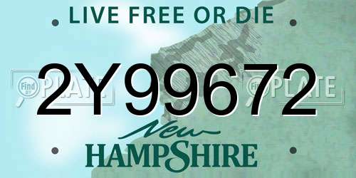 2Y99672 New Hampshire License Plate