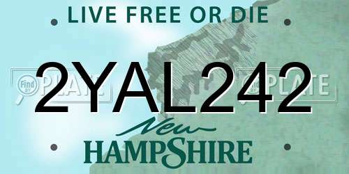 2YAL242 New Hampshire License Plate