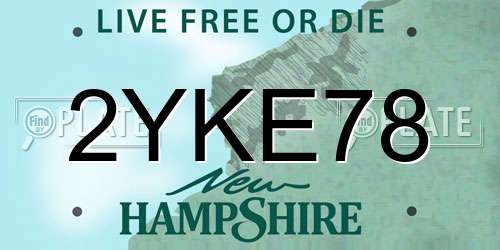2YKE78 New Hampshire License Plate