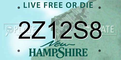 2Z12S8 New Hampshire License Plate
