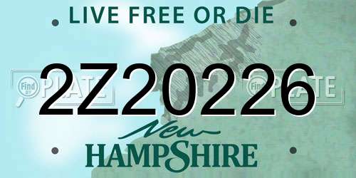 2Z20226 New Hampshire License Plate