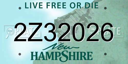 2Z32026 New Hampshire License Plate