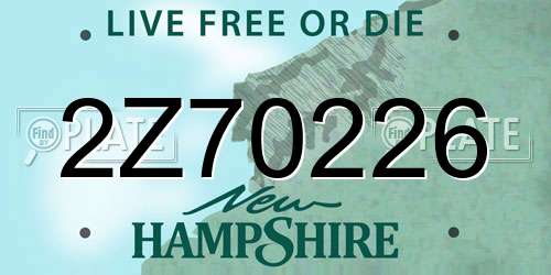 2Z70226 New Hampshire License Plate