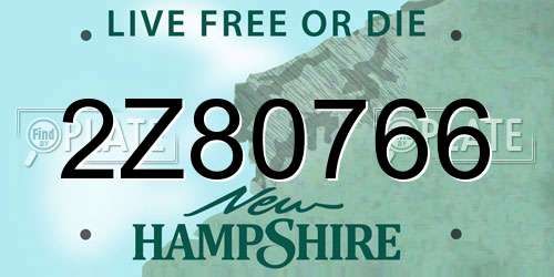 2Z80766 New Hampshire License Plate