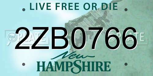 2ZB0766 New Hampshire License Plate